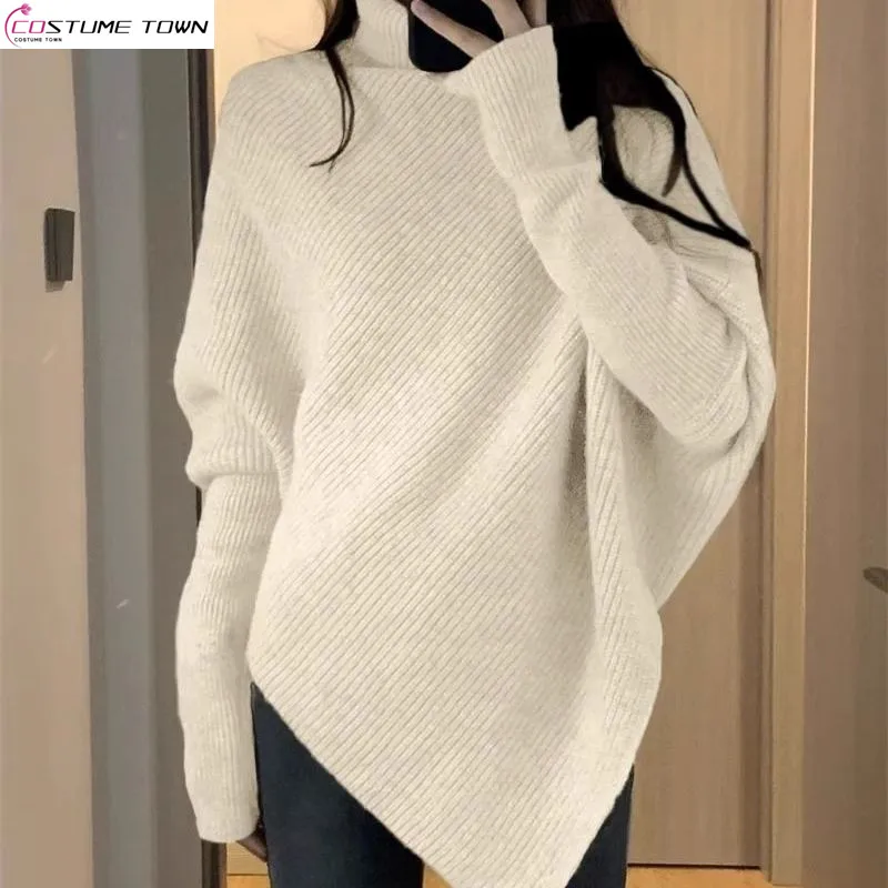 Irregular high neck sweater autumn/winter 2024 Korean version autumn/winter new high-end soft knitted sweater