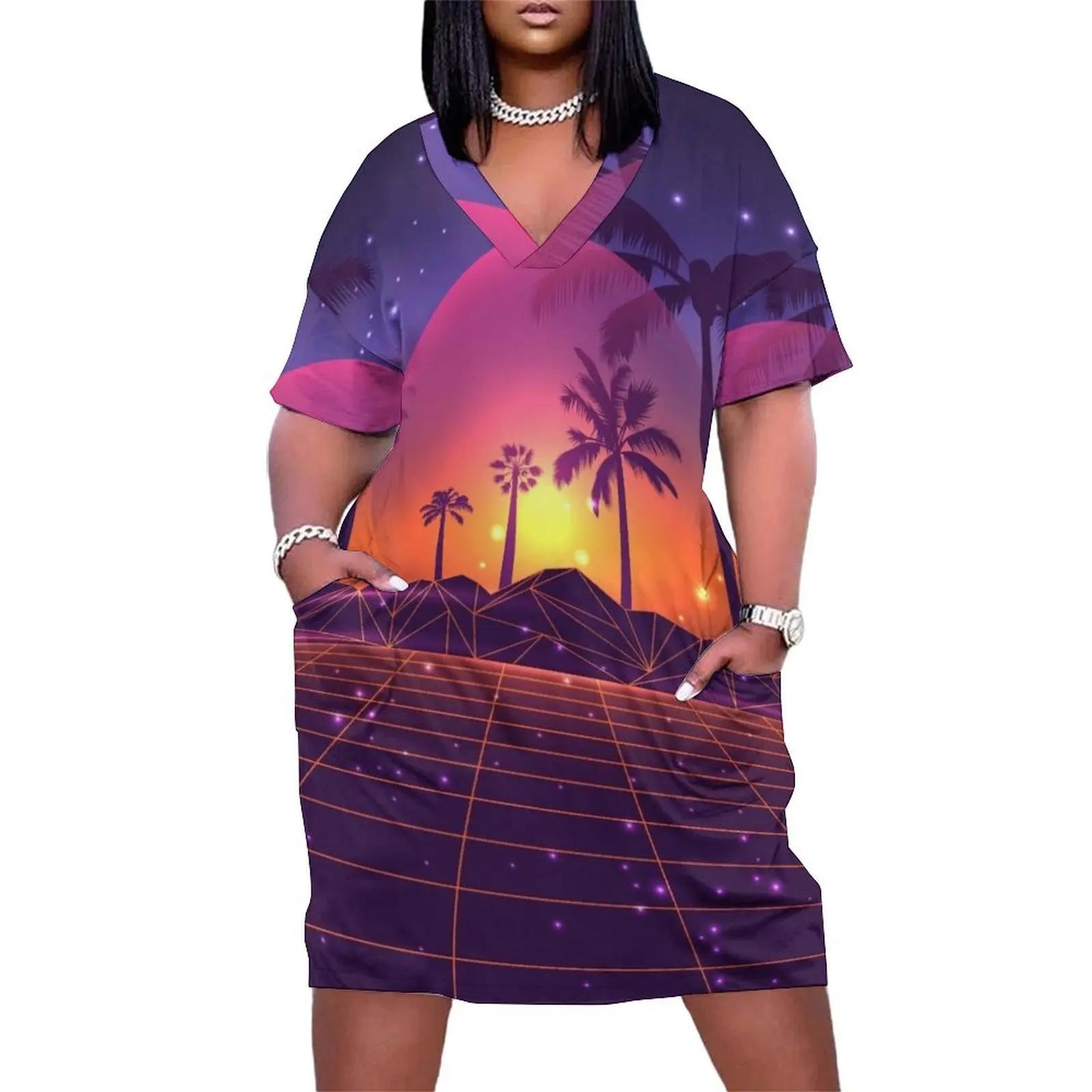 

Sunset Synthwave State of Mind Loose Pocket Dress women dress Dress for pregnant women Party dresses for women