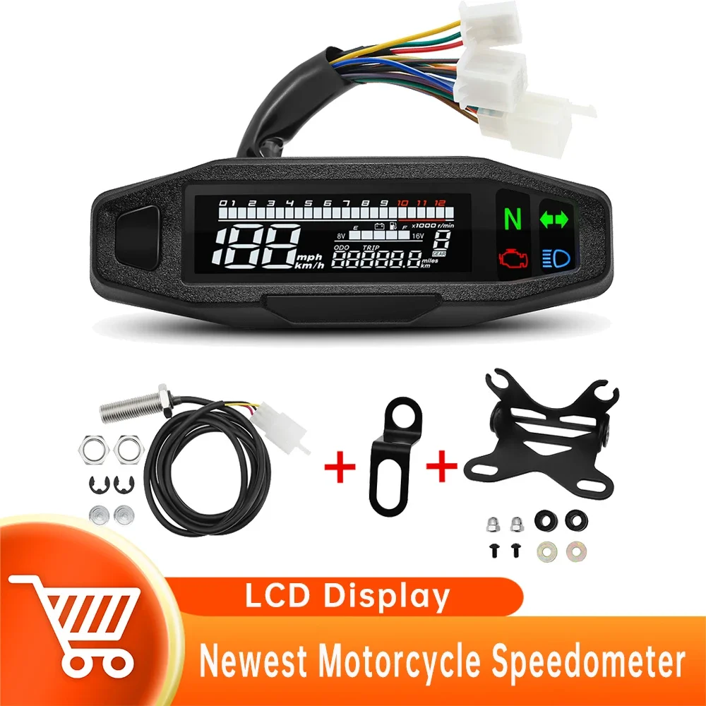 

Universal Motorcycle LCD Digital Speedometer with tachometer Oil Gauge Turn Signal Light Moto Dashboard with sensor/Bracket