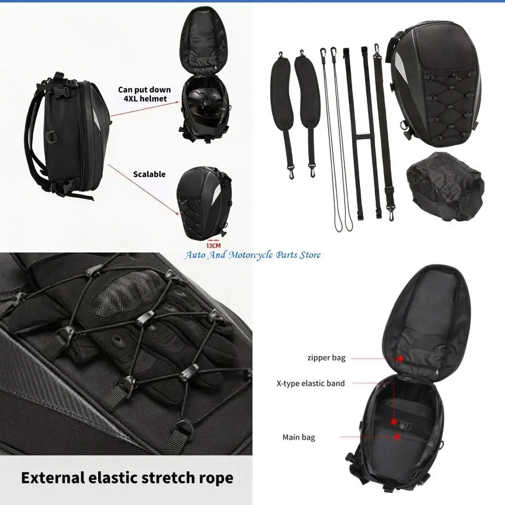 P9FD Large Capacity Motorcycle Rear Bag Water Resistant With Multiple Compartments And Adjustable Strap For Long Rides