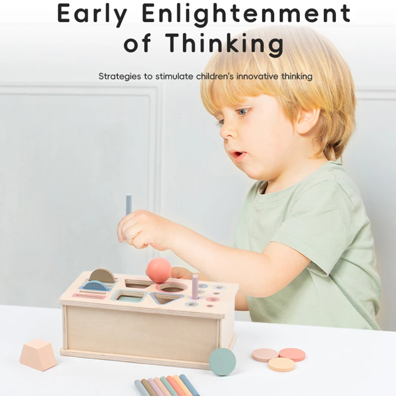 Baby Object Permanente Doos Montessori Houten Speelgoed Kleur Sorteren Vorm Bijpassende Doos Munt Bal Drop Zintuiglijke Doos Fijne Motoriek Om