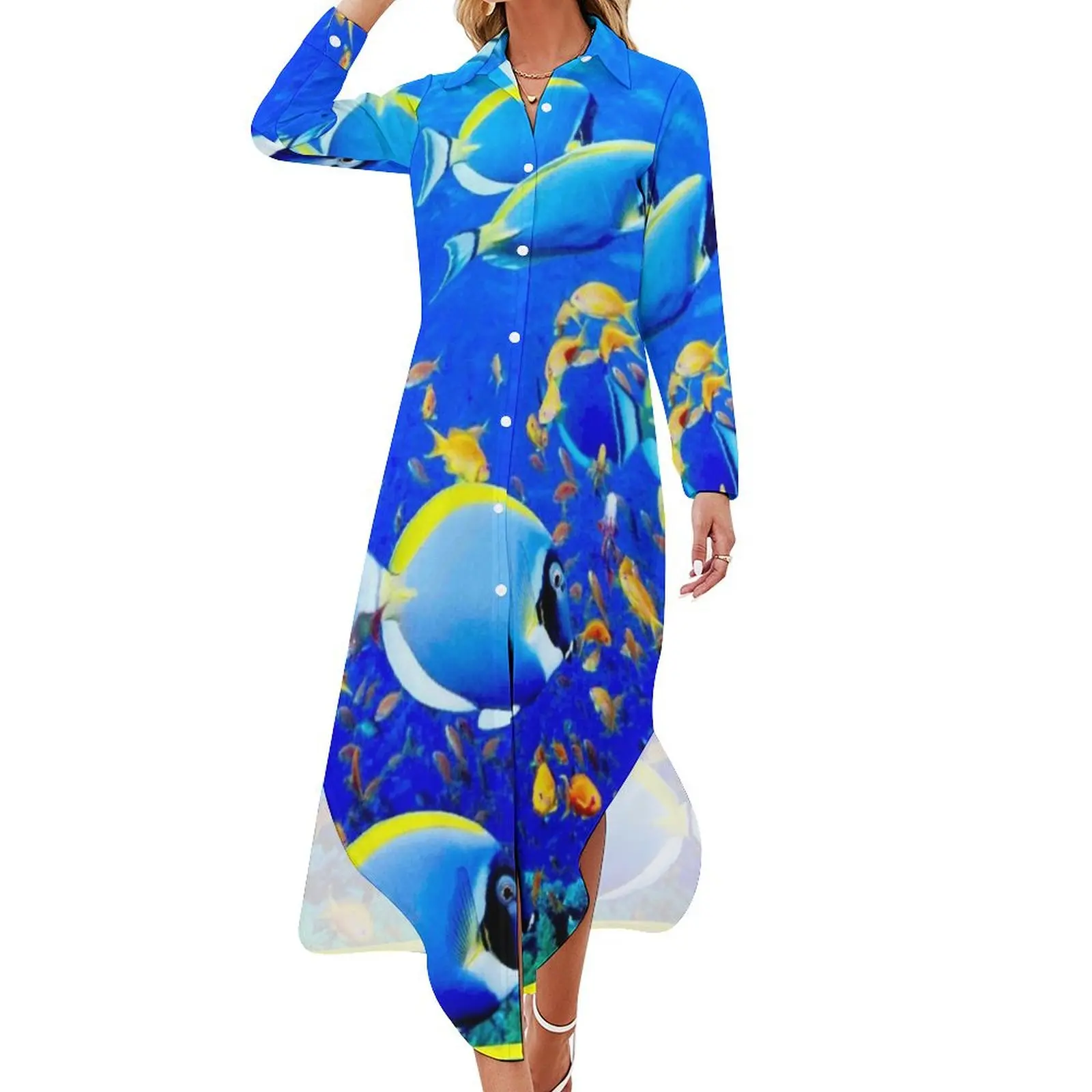 

AUSTRALIA'S BARRIER REEF Travel Print Long Sleeved Shirt Dress women evening dress women's summer clothing 2024