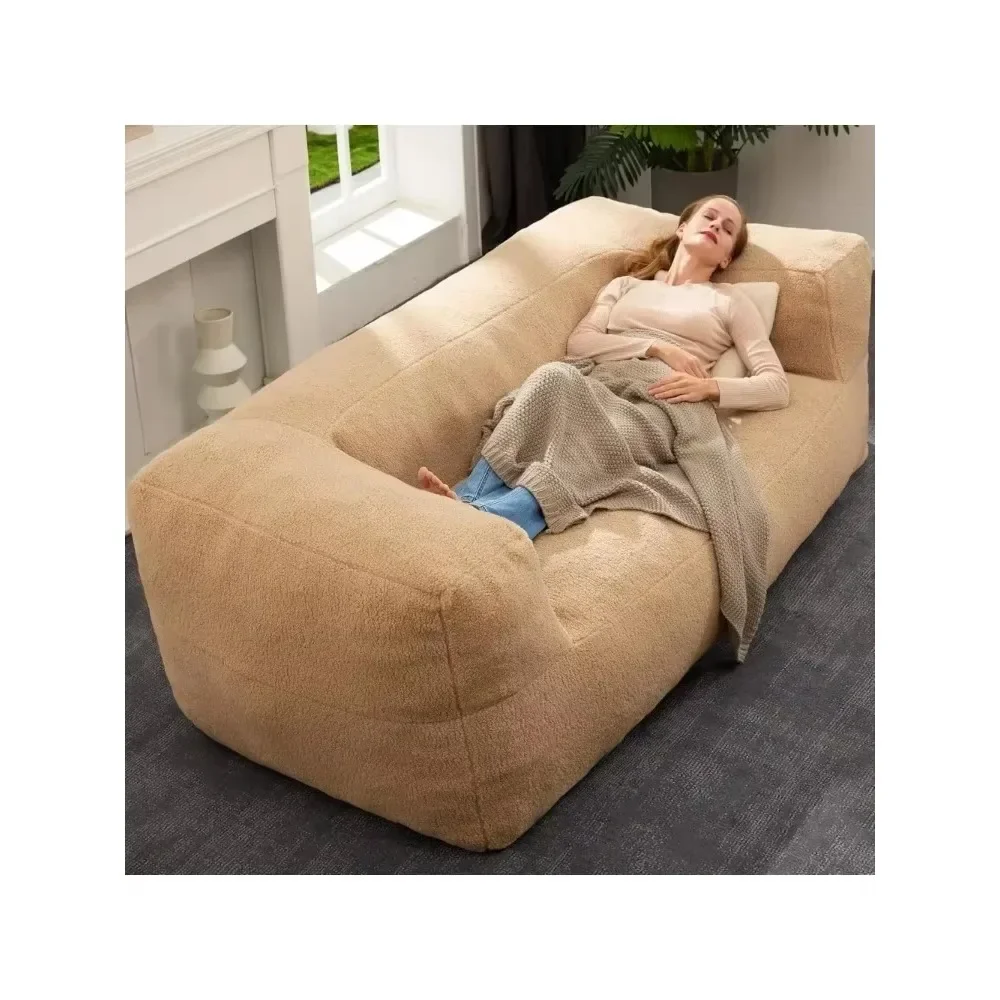 Bean Bag Chair Sofa, Ultra Soy Bag Sofa, Memory Foam Padded Two-Seat Sofa with Soft Sherpa Teddy Bear Cover and Wide Armrests