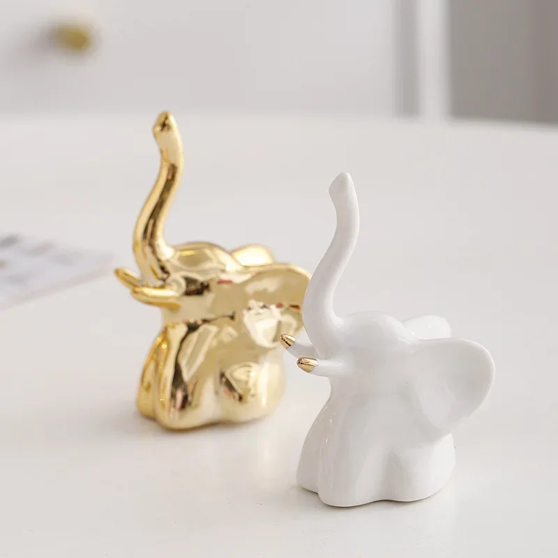 Ceramic Creative Elephant Rabbit Home Bedroom Makeup Desk Ring Necklace Jewelry Rack Ornament Animal Showcase Small Ornament