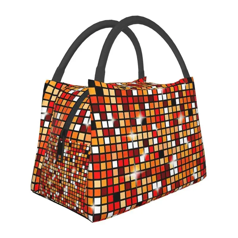 

Orange Disco Ball Shimmer Thermal Insulated Lunch Bag Women Portable Lunch Tote for Outdoor Picnic Storage Meal Food Box