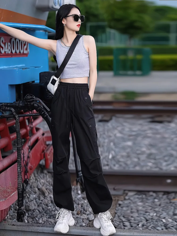 初秋薄手ワークウェアレディースパンツ2025春新作速乾スポーツカジュアルストレートレッグロングパンツ通勤スリーハイウエスト...