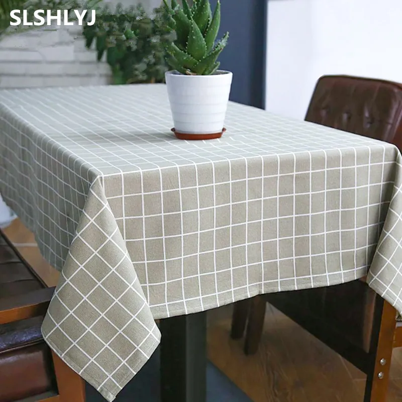 Sytlish Linen Table Cloth Country Style Plaid Print Multifunctional Rectangle Table Cover Tablecloth Home Kitchen Decoration