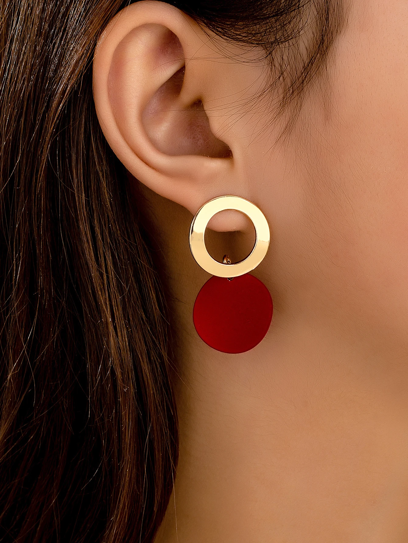Double-Layered Round Earrings, Contrasting Color Geometric Hoop Earrings, Women's Vintage Large Hollow Hoop Earrings, Available in 4 Colors, Exaggerated Trendy Party Accessories