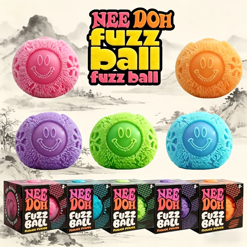 2026 Neues Modell Needoh Fuzz Ball Squishy Zufällige Farbe Weiches Stressabbau-Spielzeug Niedliches Entspannendes Quetsch-Sensorik-Spielzeug Festtagsgeschenke