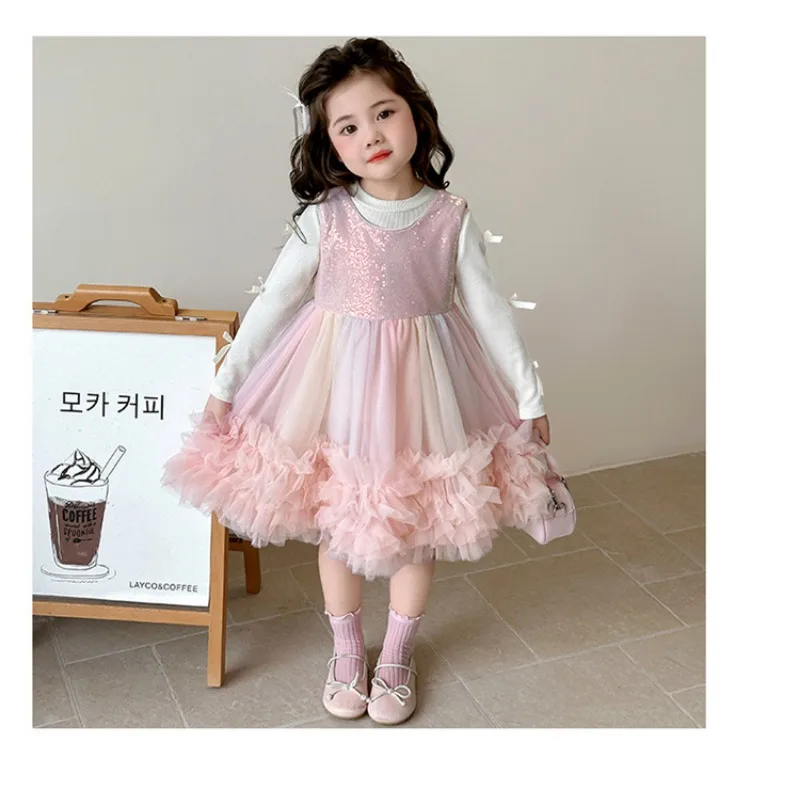 

Платье для девочек, летний детский модный радужный жилет, сетчатое платье принцессы, милая пушистая вуаль для маленьких девочек