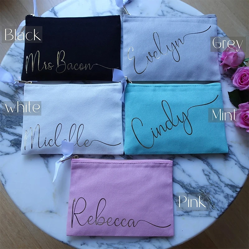 Personalized Makeup Bag Bridesmaid Gift Travel Makeup Clutch Bachelorette Party Favors Bridal Shower Proposal Birthday Gift