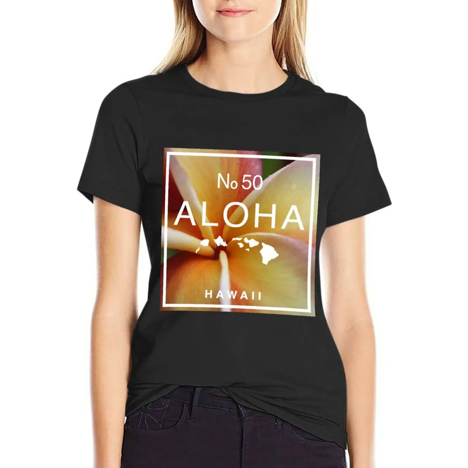 

Aloha Hawaii No 50 Red Yellow Plumeria T-Shirt sports fans Blouse customs customs design your own oversized t shirts for Women