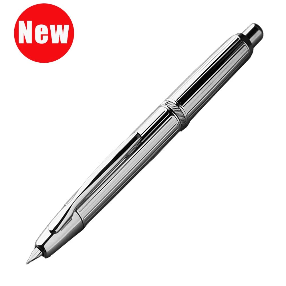 majohn metal press fountain pen silver striped pattern ef 04 mm nib writing ink pen estudantes negocios material de escritorio a1 2024 01