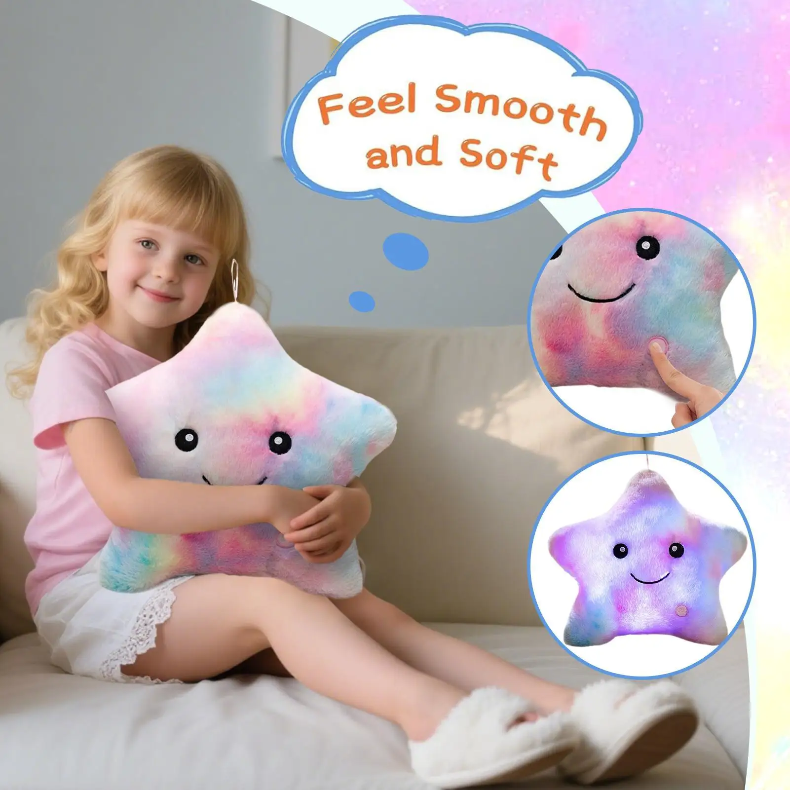 Light Up Plush Star Pillow Decorative Star Plush Sofa Decor 16 Inch Colorful Calming Toy Sleeping Companion for Kids Girls Couch