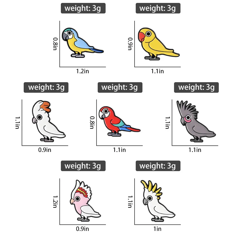 Parrot Cockatoo Enamel Pins Macaw Cute Cartoon Birds Brooches Clothes Lapel Badges Funny Mini Jewelry Gift for Friends