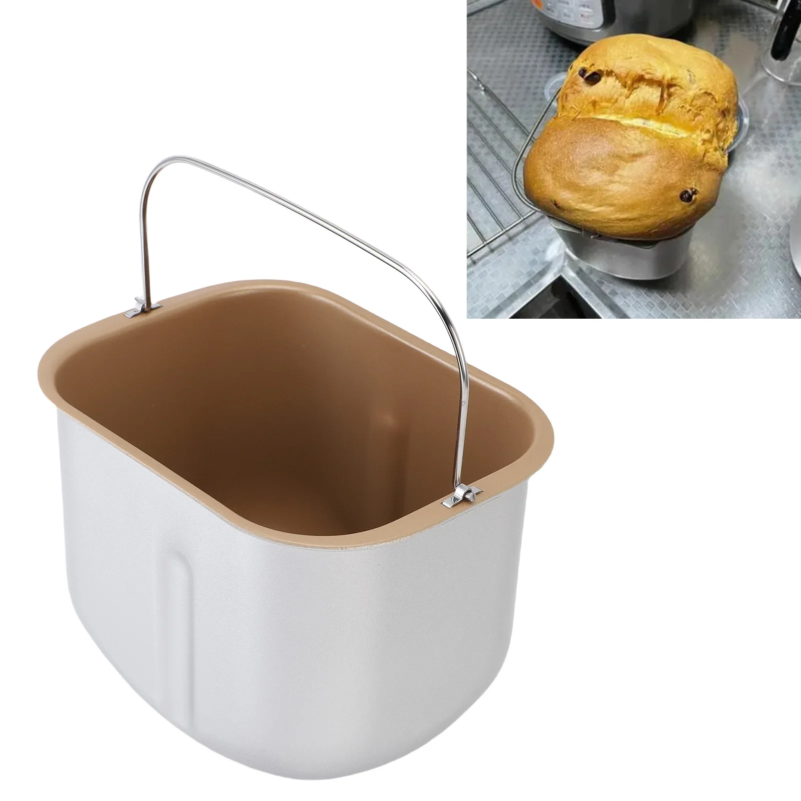 Recipiente para Hornear Pan, de Acero Inoxidable, Grado Alimenticio, con Revestimiento Antiadherente, Compatible con la Olla Interior de la Máquina para Hacer Pan, para Cocina Doméstica
