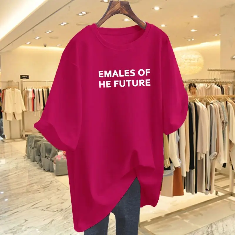 

Summer New Loose Printing Letter T Shirts Short Sleeve Solid Simplicity Youth Tops Tees Street Casual Fashion Women Clothing