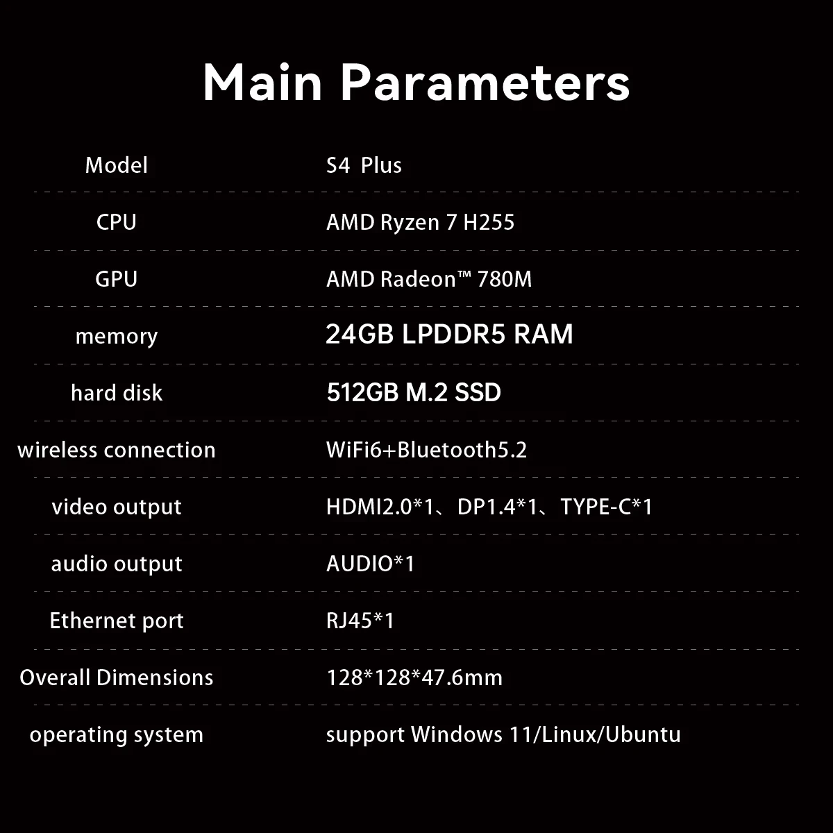 SOYO S4 PLUS Mini PC AMD Ryzen 7 H255 LPDDR5 24GB RAM 512GB PCIe3.0 NVMe SSD WiFi6 BT5.2 8K DIY Gaming Desktop Computer Compact Mini Workstation For Home Office Game Entertainment