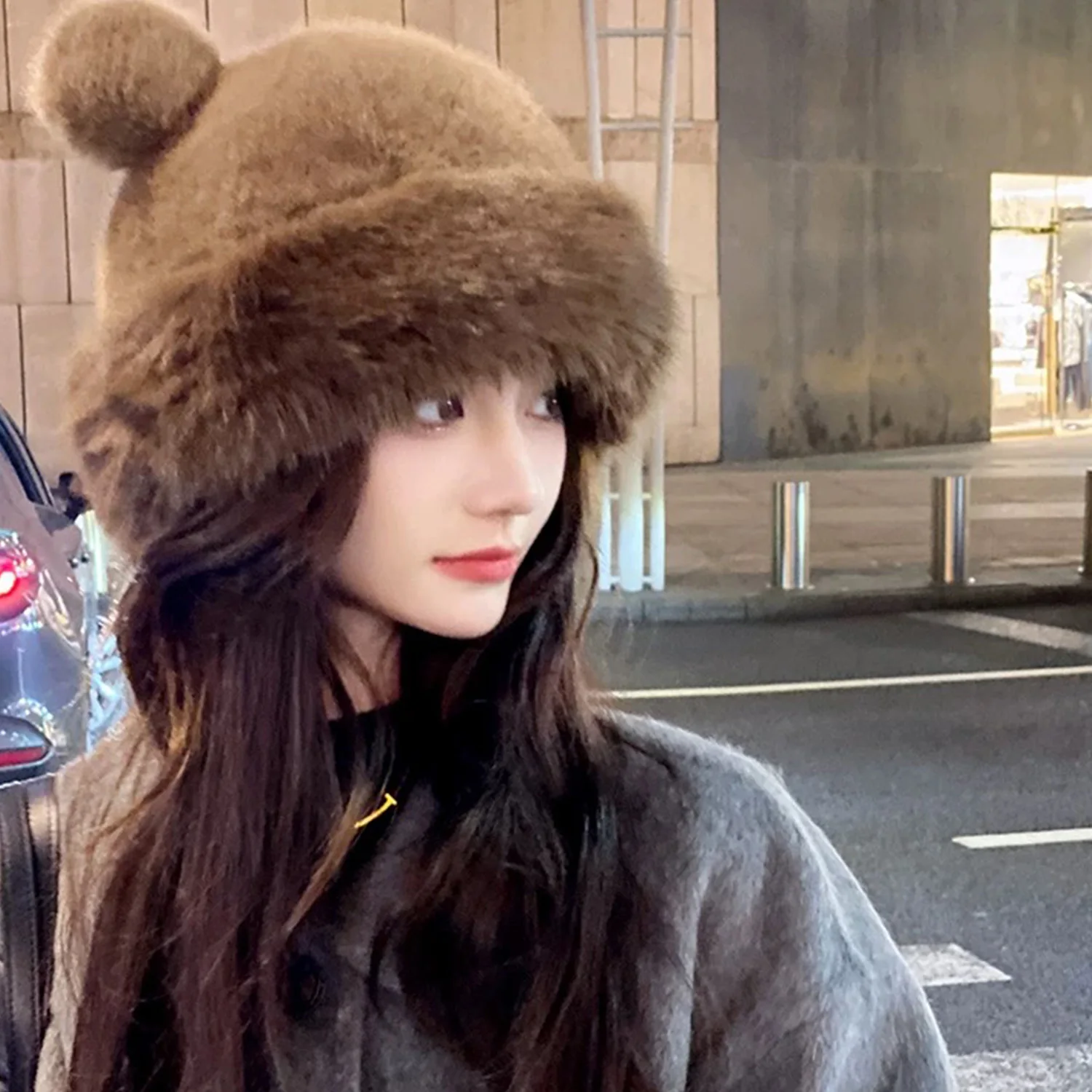 Nette Frauen Einfarbig Plüsch Hüte Warme Herbst Winter Koreanische Kleine Bär Ohren Nette Mongolischen Kappe Winddicht Ohr Schutz Bonnets