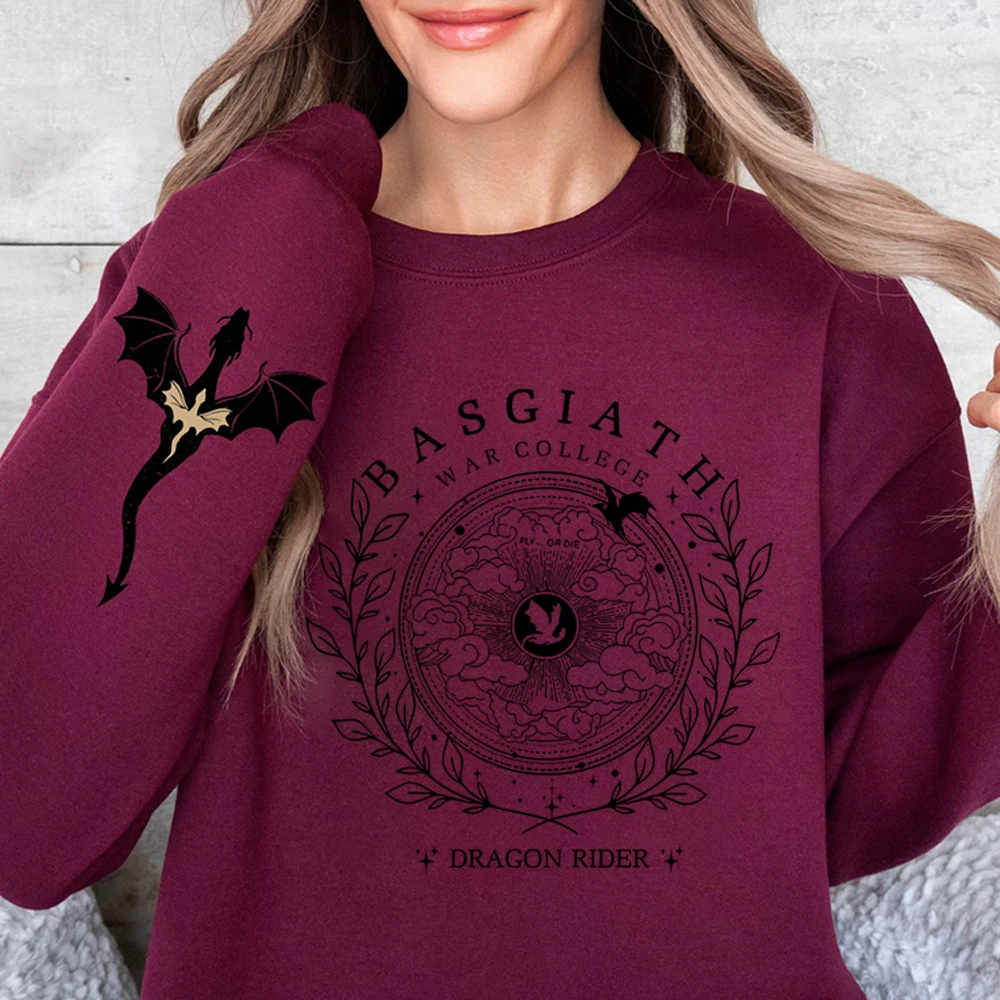 Basgiath War College felpa Double-side quarter Wing Graphic Tee Fly o Die Shirt Vintage Pullover Bookish felpa con cappuccio