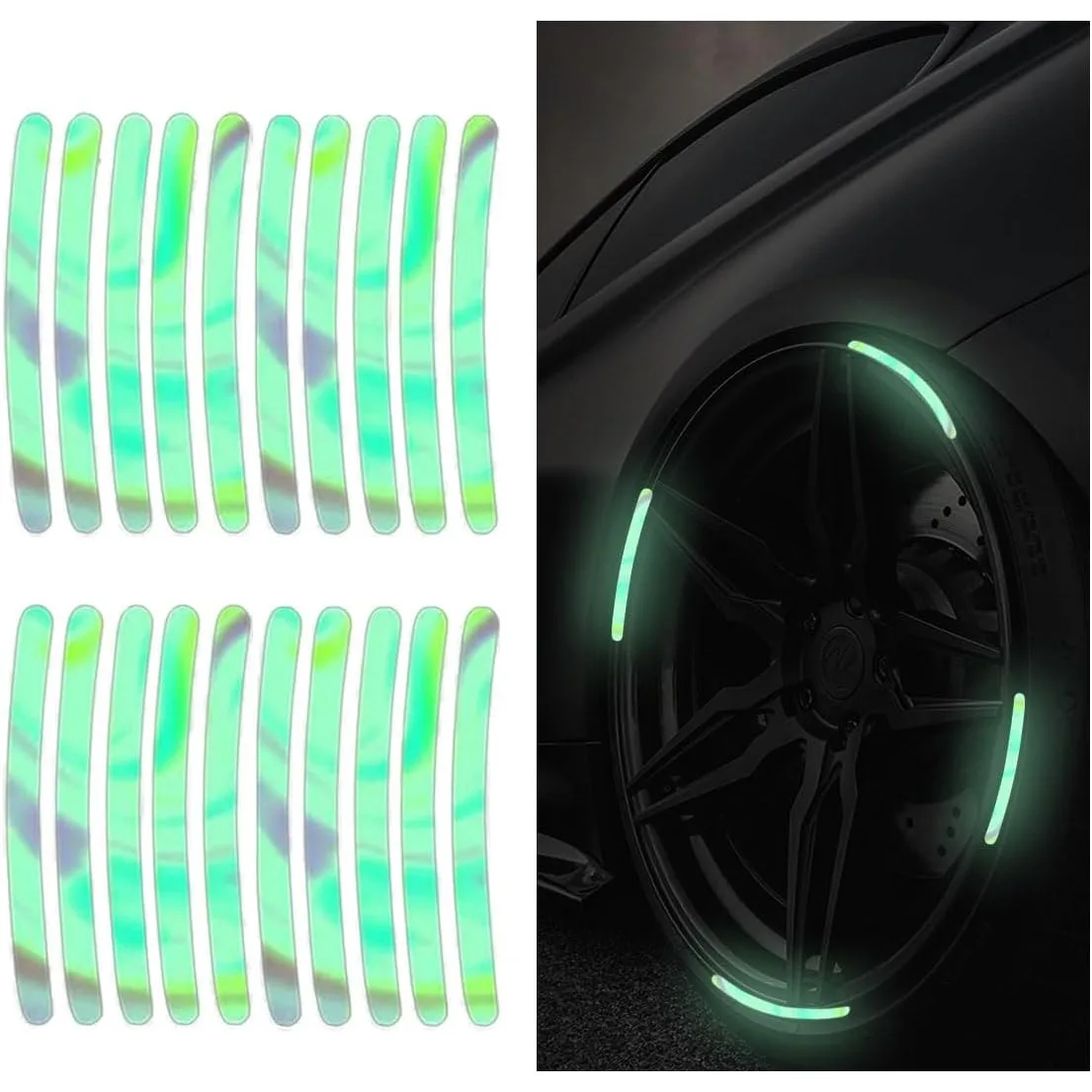 

20PCS Car Wheel Stripe Reflective Stickers, Car Wheel Night Safety Warning Stickers Anti-Scratch Reflective Rim Stickers, Car Wh
