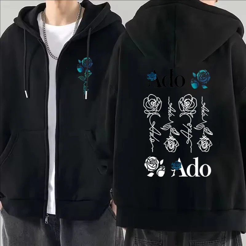 2025 Ado Graphic Printed Zipper Hoodies Autumn Winter Men Women Casual Fashion Harajuku Y2K Fleece Long Sleeve Zip-Up Hoodies