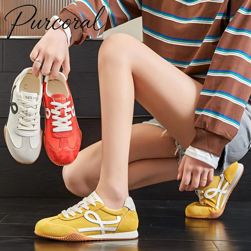Purcoral Women's Retro Training Shoes Print Sneakers Ladies Soft Sole Light Casual Running Shoes Fashion Flat Sports Footwear