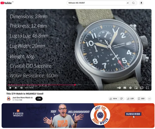 Imagen 2 del producto Reloj Militado ML1868KF de cuarzo con 3 esferas VK67, movimiento cronógrafo, relojes luminosos, cristal de zafiro, reloj de pulsera resistente al agua de 100m