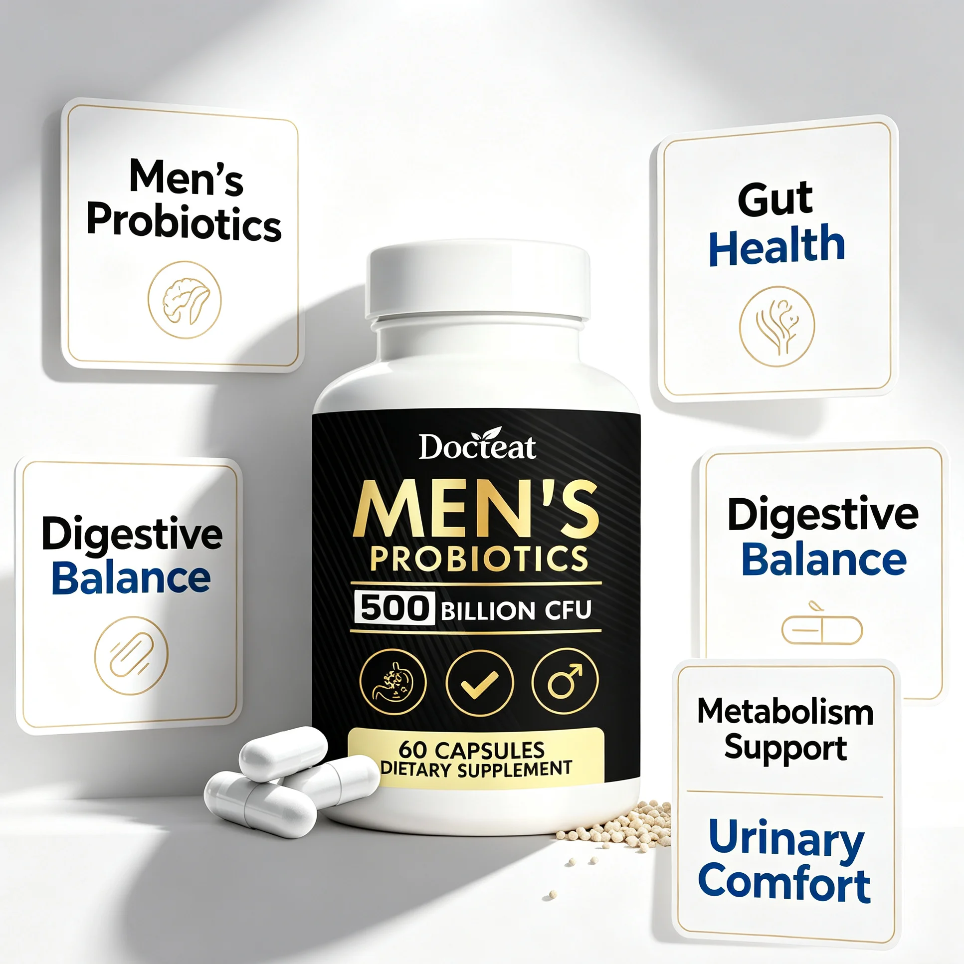 Men Probiotic Capsules Support Gut Health Digestive Comfort Metabolic Wellness Healthy Urinary Function for Adult Men