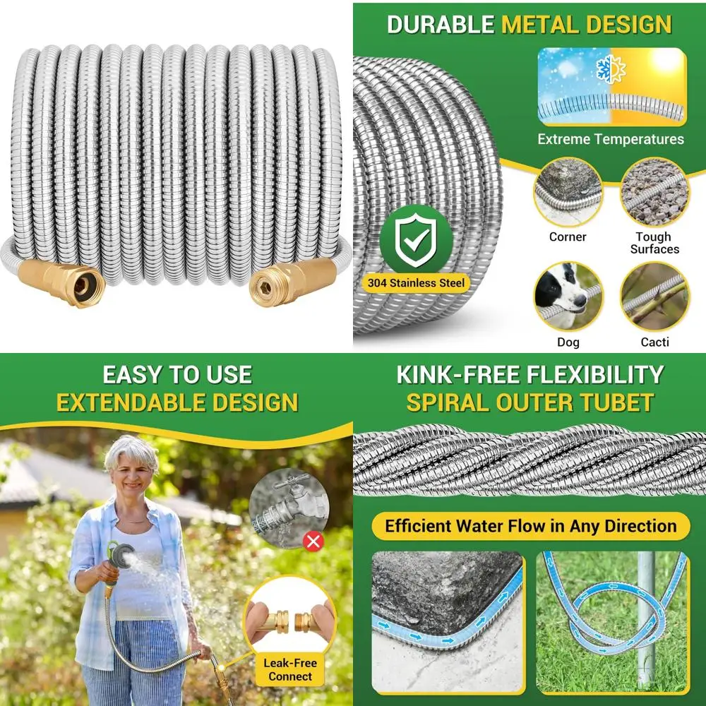 

Flexible Heavy-Duty 100-Foot Metal Hose Extension, Outdoor Water Leader with Female to Male Fittings