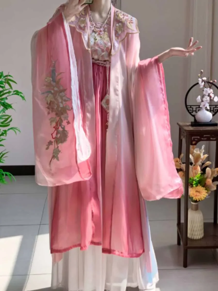 

Chinese Hanfu Dress Women Tang dynasty Traditional Vintage Hanfu Cosplay Costume Summer Dress Hanfu Gradient Pink&Blue Dress