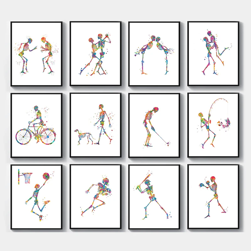 Human Skeleton Fitness Sport Posters Medical Anatomy Wall Art Pictures Print Canvas Painting Orthopedist Chiropractor Home Decor