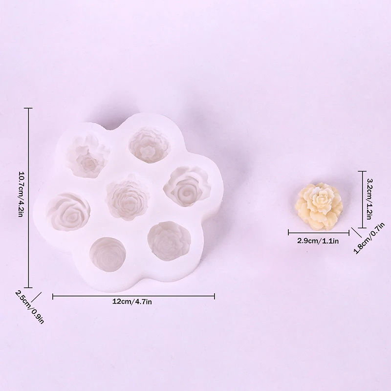 7-in-1-Blumen-Silikonformen zum Backen von 3D-Rosen und Pfingstrosen, Schokoladenkuchen, handgefertigten Kerzen, Seifen und Kunsthandwerk aus Gipsharz