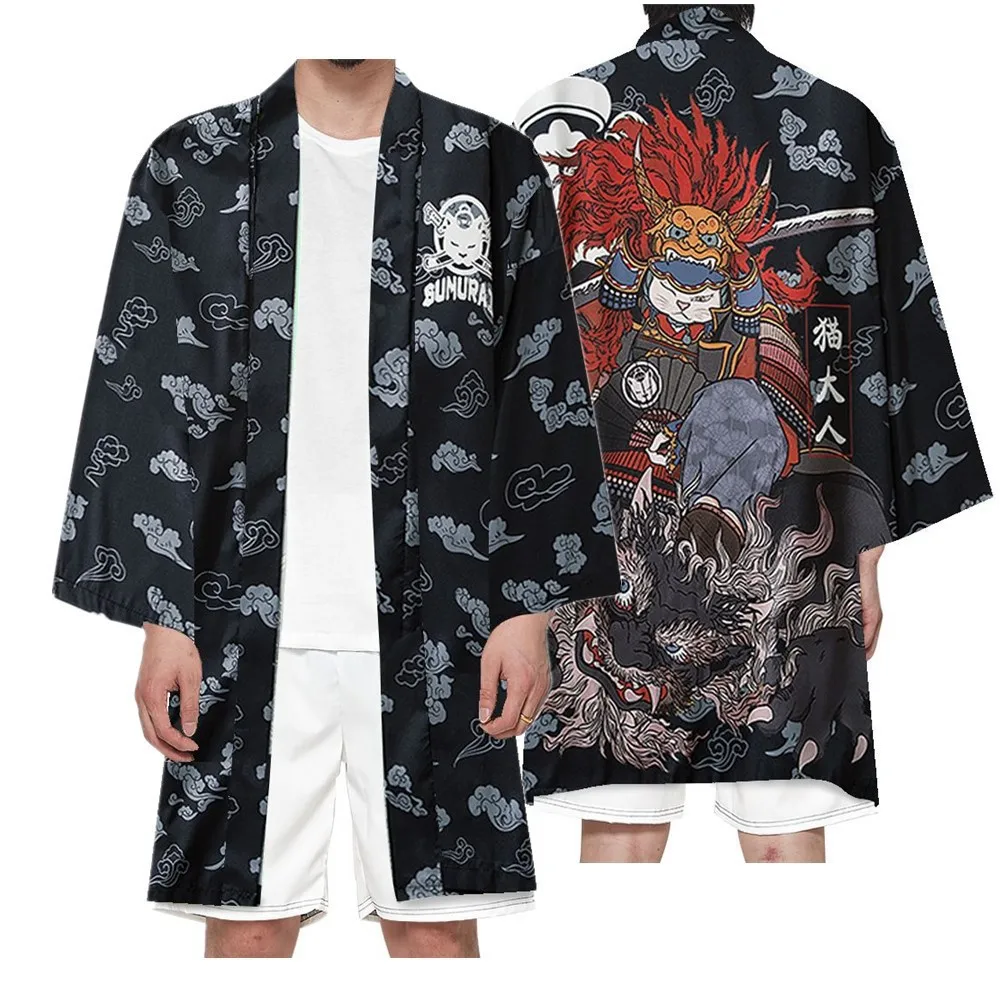 

Самурайский кардиган Harajuku, длинное стильное кимоно для женщин и мужчин, японская уличная одежда, топы юката для косплея, большие размеры M-5XL