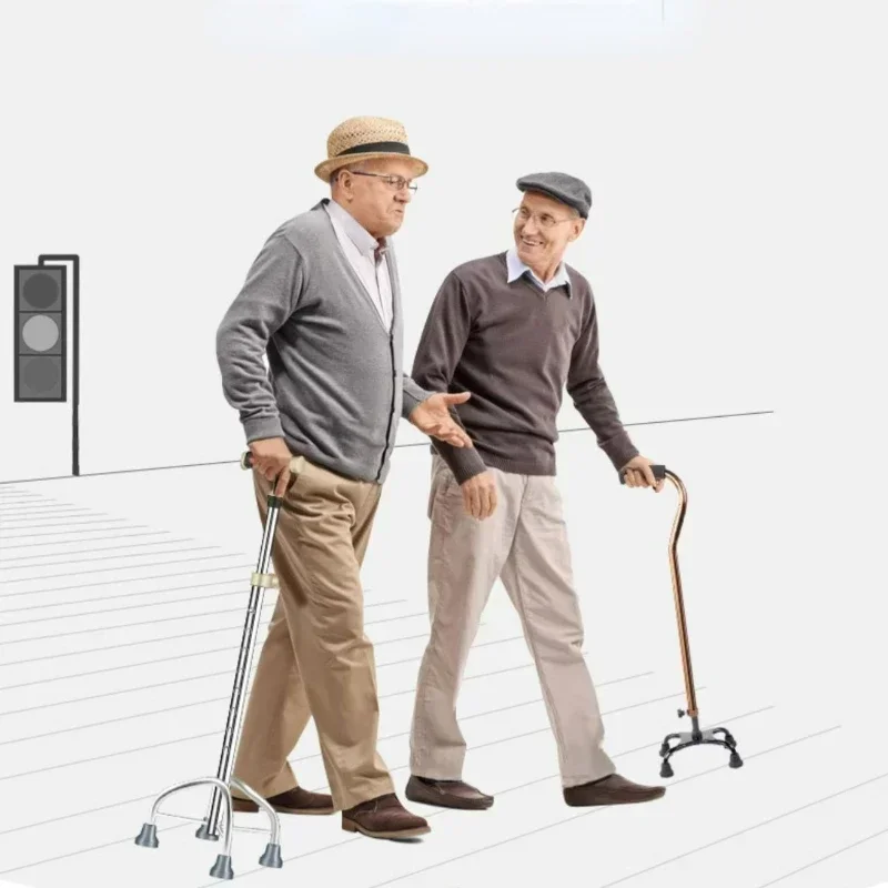 Multi-Functional Telescopic Elderly Cane, Lightweight with LED Light, Four-Legged Stability Crutch for Enhanced Mobility