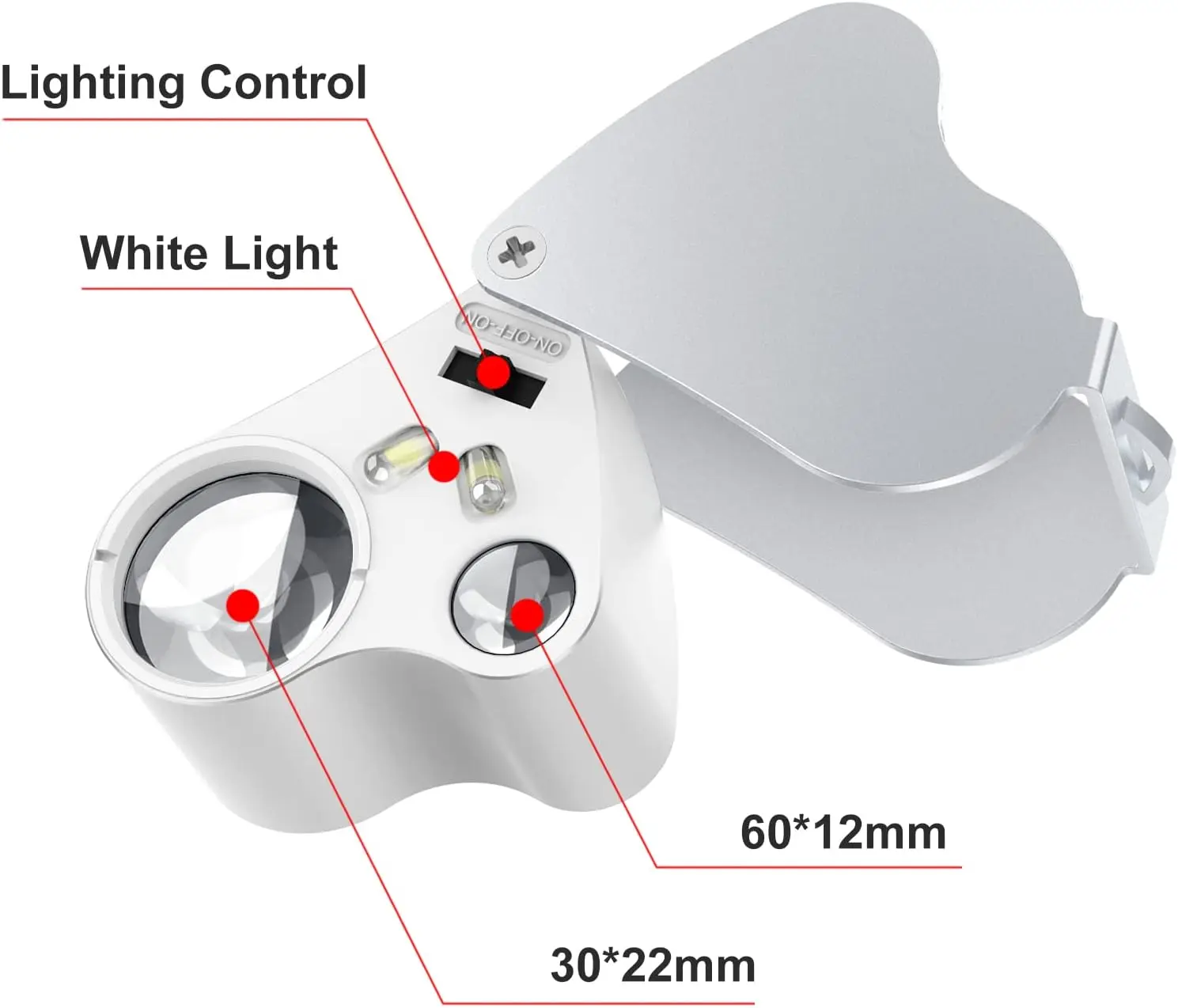 Lente d'ingrandimento per gioielli con luci Lente d'ingrandimento 30X 60X Lente d'ingrandimento tascabile da lettura portatile Lente d'ingrandimento
