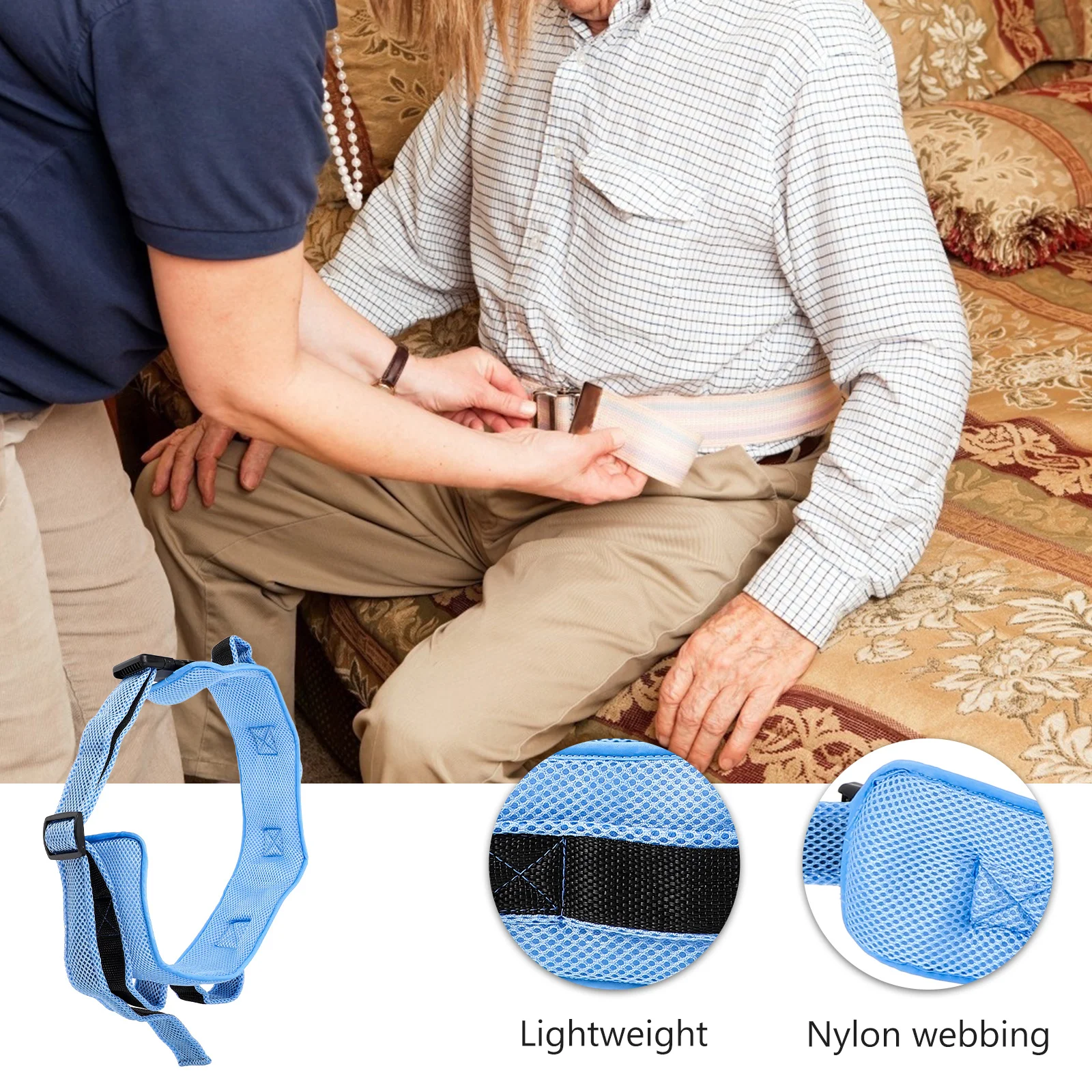 

1 шт., пояс для ходьбы для пожилых людей, небесно-голубой регулируемый пояс для ходьбы для пациентов, безопасная поддержка талии, помощь для ухода за больными, удобный