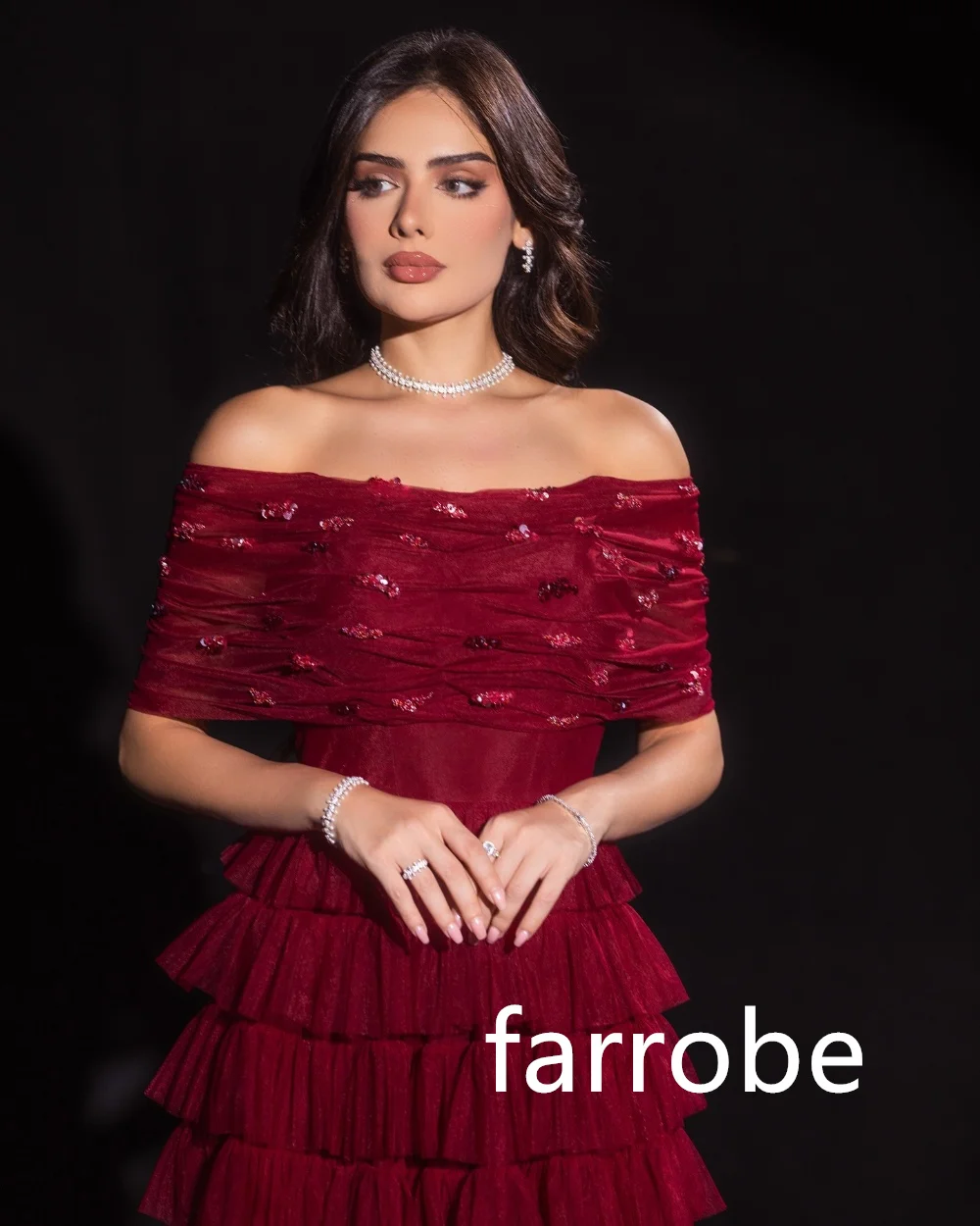 Customized Unisex Tulle Pleat Tiered A-line Off-the-shoulder Midi Dresses Bespoke Occasion Dresses Classic Exquisite Modern Styl