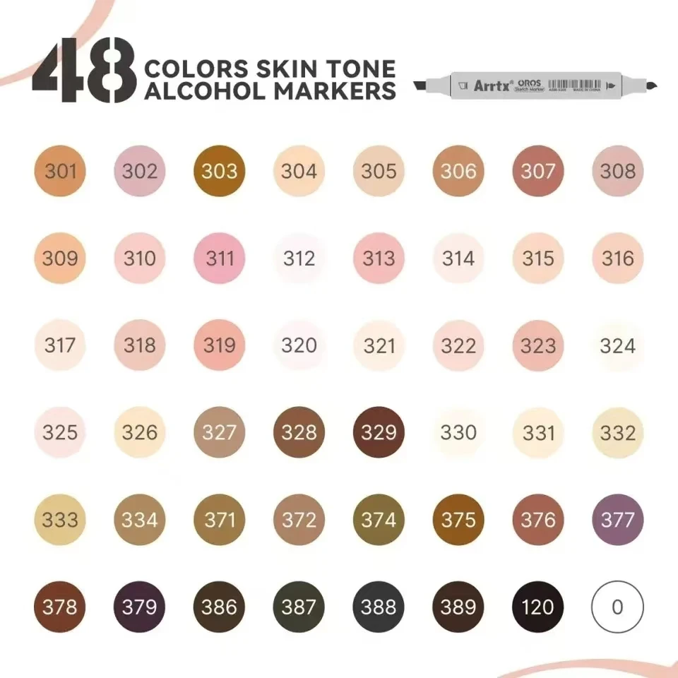 

Arrtx OROS 48 Pennarelli per pennelli alcol tono pelle Pennello a doppia punta e pennarello per schizzi a scalpello per illustra