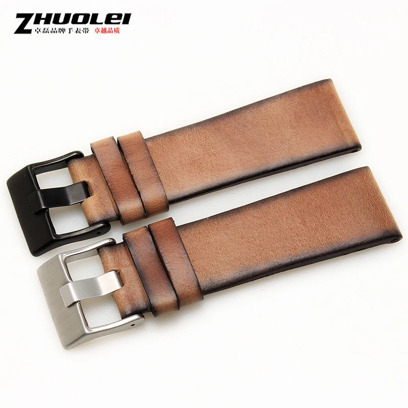 Quality Genuine Retro genuine Leather watchband men for DZ4343 DZ4323 DZ7406 watch strap vintage Italian leather 22mm 24mm 26mm image 4