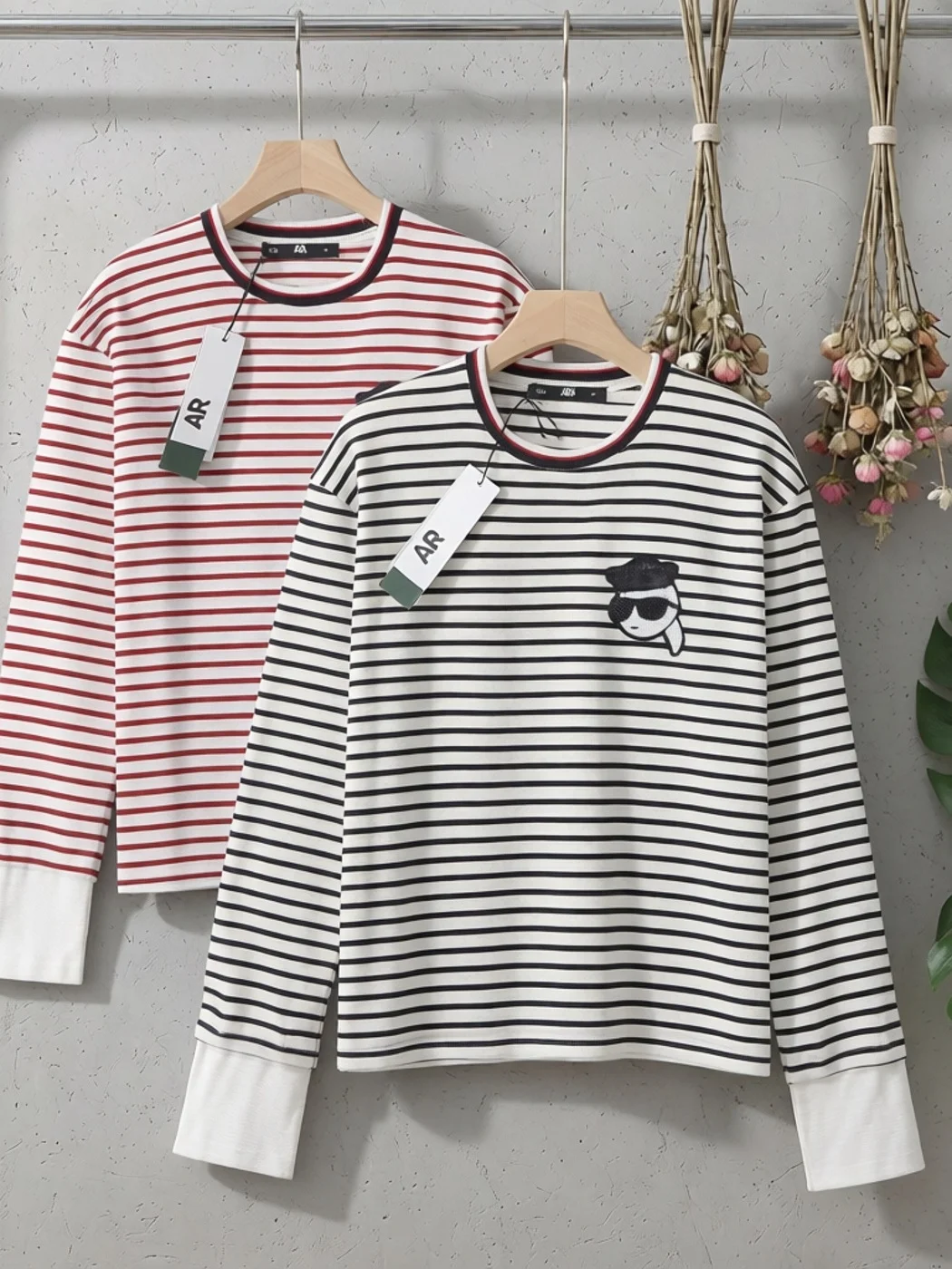Women's round Neck Long Sleeve Knitted Cotton T-Shirt Striped Embellished Print Color Block Fall 2026 American Style Loose Fit