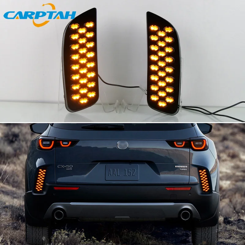 

LED Bumper Reflector Light For Mazda CX-50 CX50 2023 3-in-1 Functions Rear Running Lamp + Brake Light + Dynamic Turn Signal