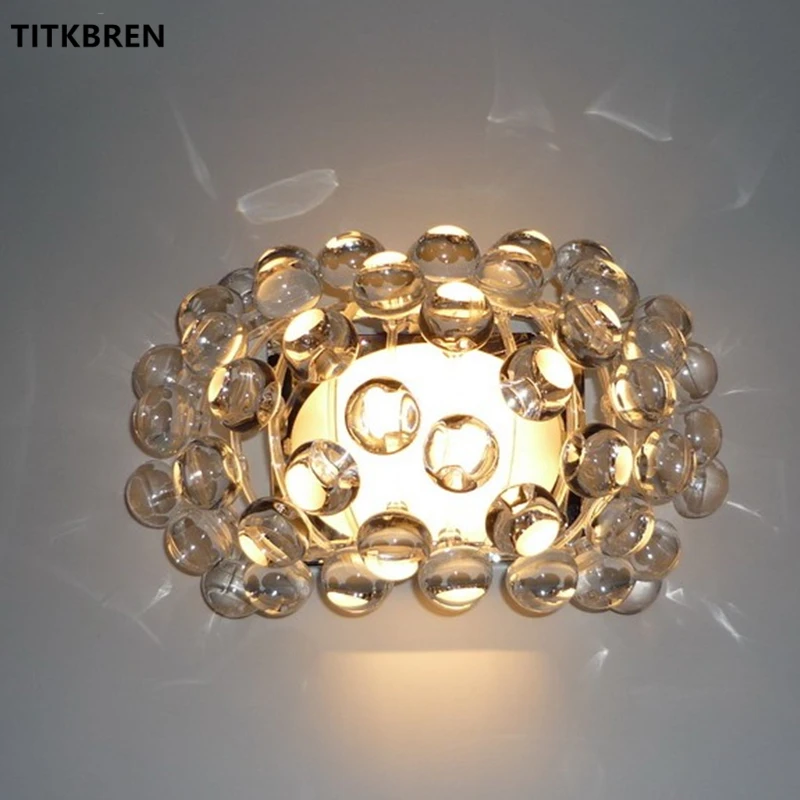 Modern Caboche Wall Lamp Clear Acrylic Ball Lampshade Sconce Wall Fixtures Dining Living Room Indoor Light Lighting