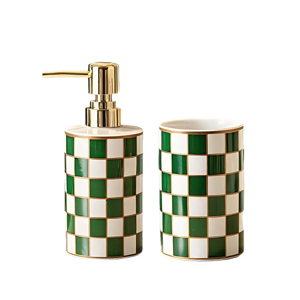 

Plaid Ceramic Toothbrush Cup Bathroom Gargle Cup Storage Container Cosmetic Brush Eyebrow Pencil Small Object Storage Container
