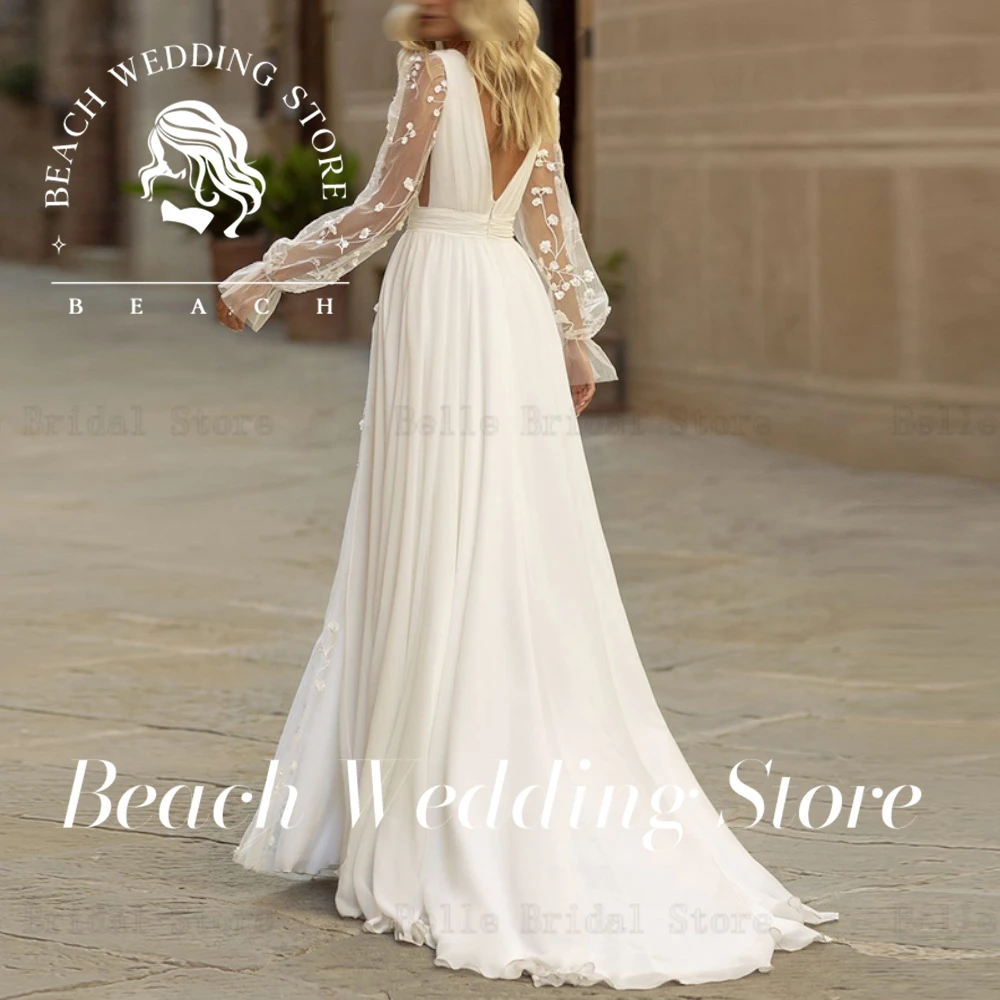 ビーチAラインカスタムウェディングドレスディープVネックバックレスヴィンテージレース女性ブライドドレスベスティド・デ・ノビアチュールウェディングガウン