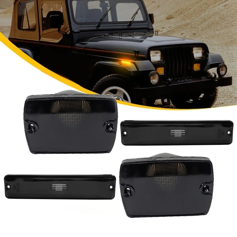 

4Pcs/set Smoked Lens Car Front Turn Signal Light Housing Side Marker Light Housing For Jeep Wrangler YJ 1987-1995