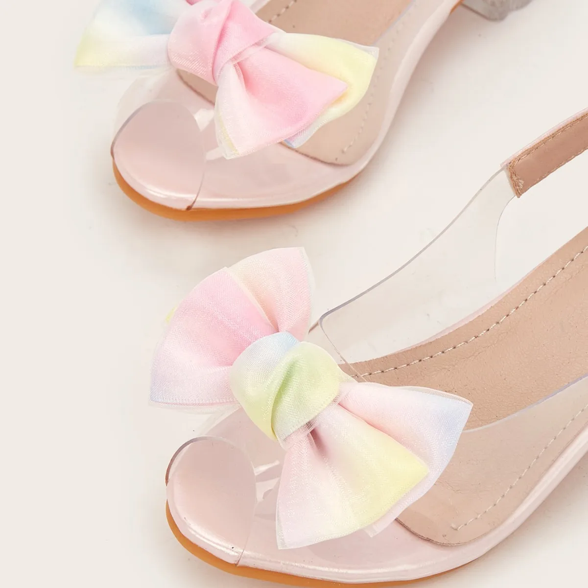 2026 Spring Summer New Children's Shoes Girls High Heels Kids Transparent Thick Heel Bow Fairy Wind Sandals Fashion Beach Shoes
