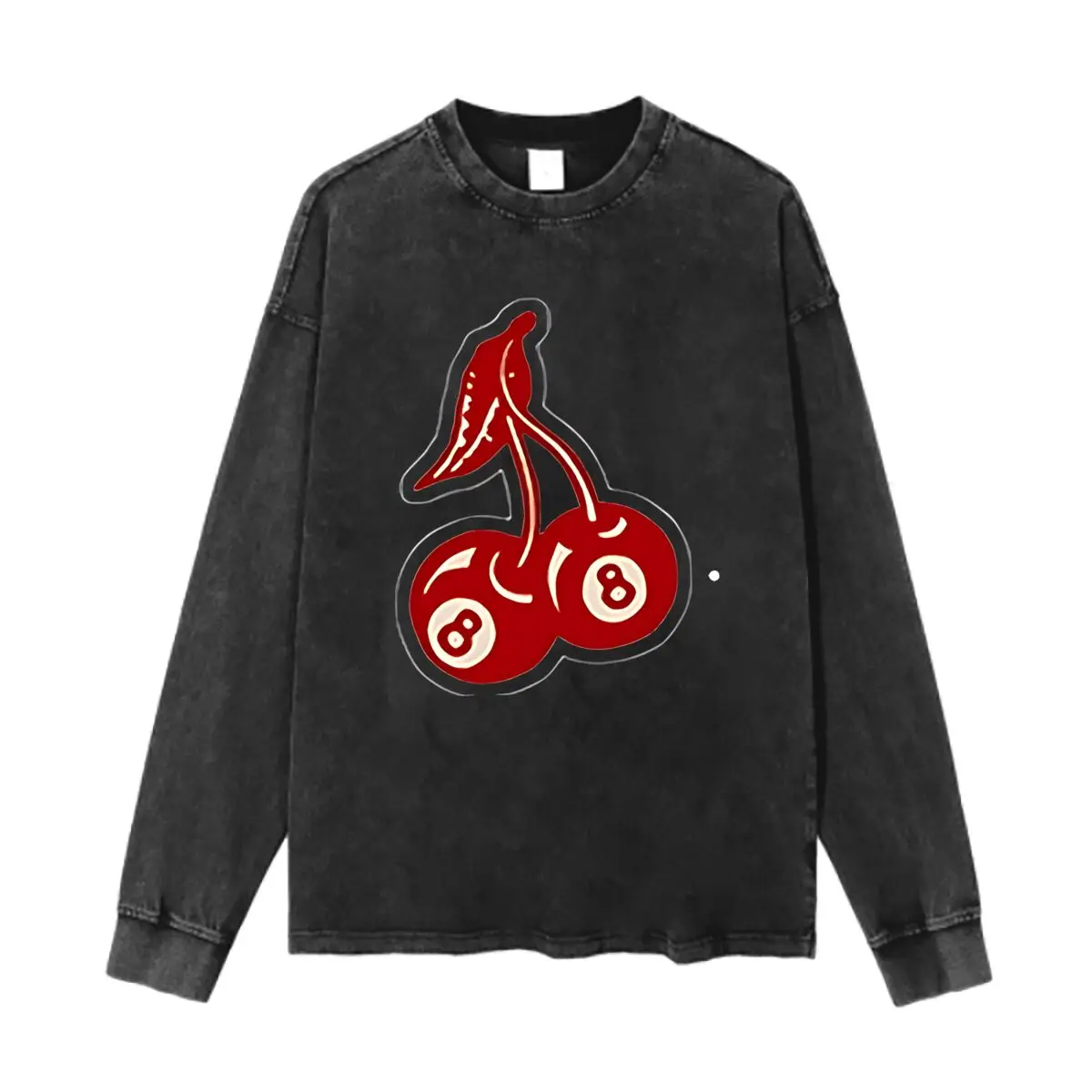 

8 Ball Cherries Fashionable design a Washed Cotton Vintage Solid O Collared Long Sleeve T Shirt For Men & Women