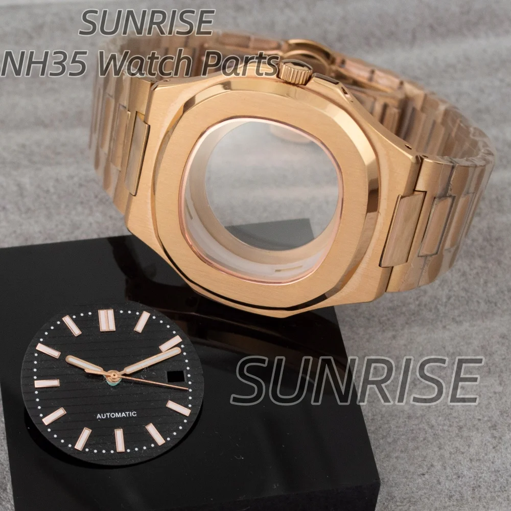 

Корпус для часов 41 мм, розовое золото, NH35, мужские, люксовые, водонепроницаемые, детали для часов Nautilus, циферблат 30,5 мм, механизм NH35, NH36, NH38, сталь 316L