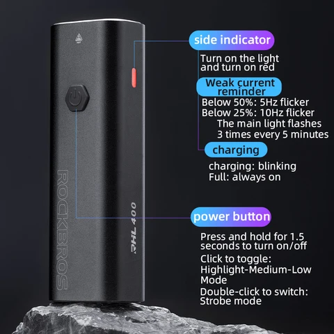 Велосипедный светильник ROCKBROS с зарядкой USB Type-C, 2000 мАч — детальный вид товара